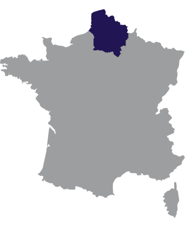 Landkaart Frankrijk grijs met regio Hauts-de-France donkerblauw op transparante achtergrond - 600 * 733 pixels
